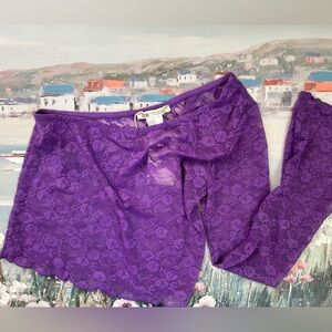 New STR Asymmetrical Fitted Purple Lace Crop Top Semi Sheer Stretchy Feminine